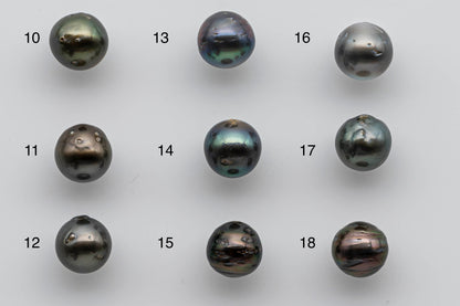 9-10mm Loose Tahitian Pearl Near Round Natural Colors and High Luster with Blemishes in Single Piece Predrilled Hole, SKU # 1382TH