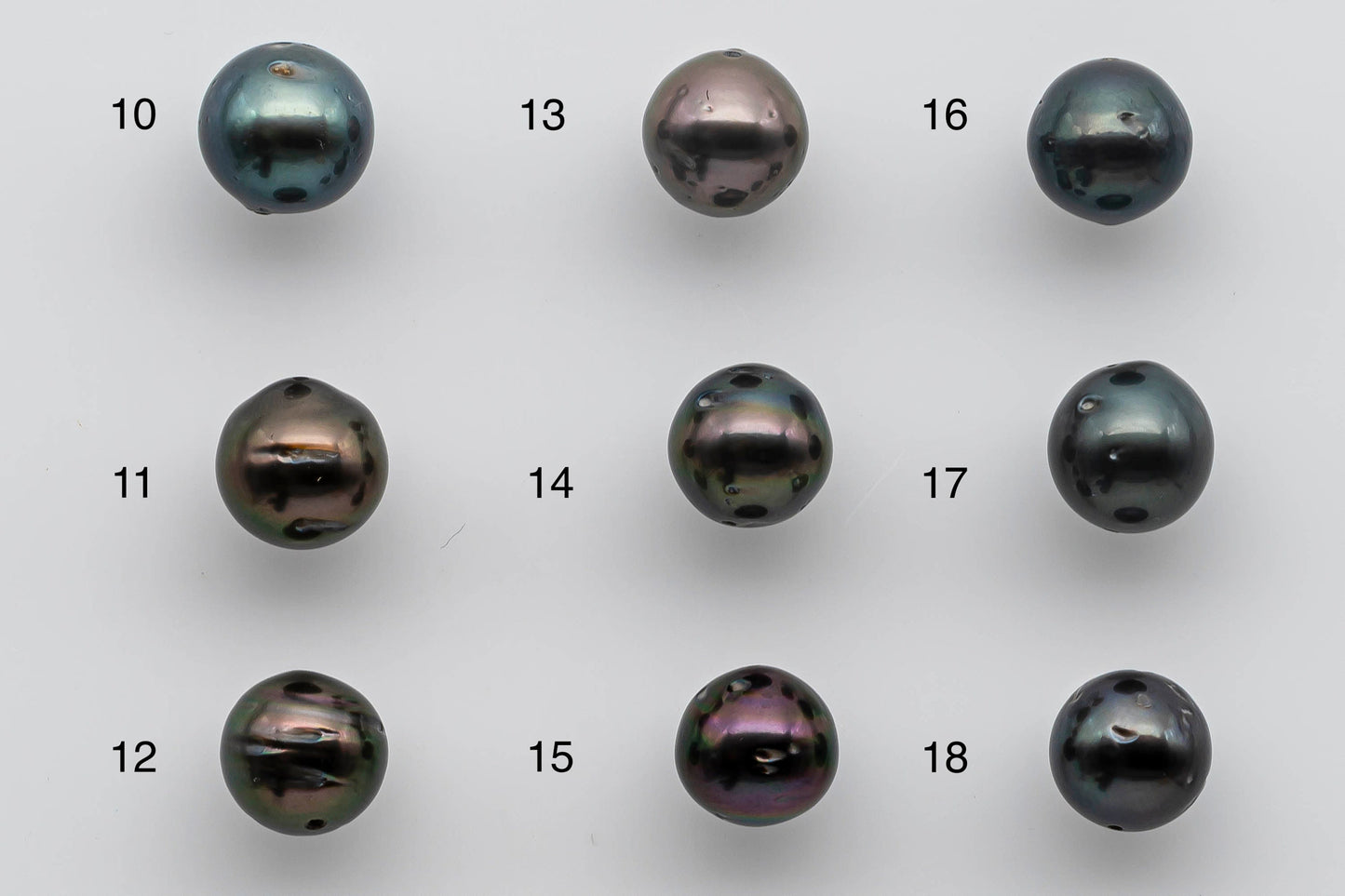 9-10mm Near Round Tahitian Pearl Loose Natural Colors with High Luster and Blemishes in Single Piece Predrilled Hole, SKU # 1383TH