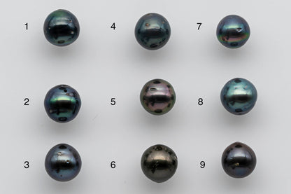 9-10mm Near Round Tahitian Pearl Loose Natural Colors with High Luster and Blemishes in Single Piece Predrilled Hole, SKU # 1383TH