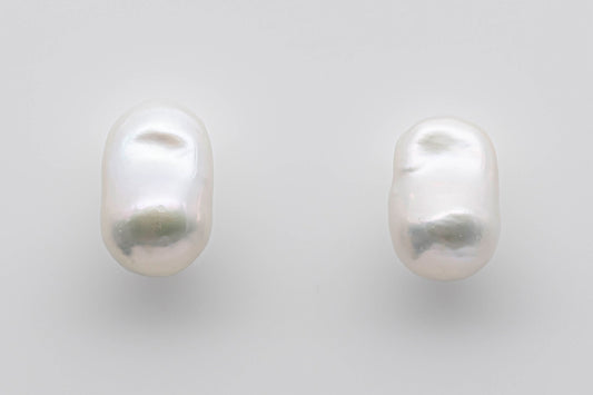 11-12mm Loose Pair Baroque Pearl Undrilled Smooth Front and Backside with High Luster, for Making Earring, SKU # 1354BA