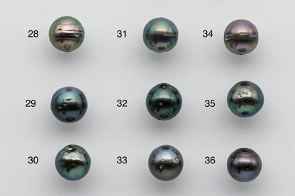 9-10mm Tahitian Pearl Near Round Single Piece with High Luster and Natural Colors, Blemishes and Predrilled Hole, SKU # 1384TH