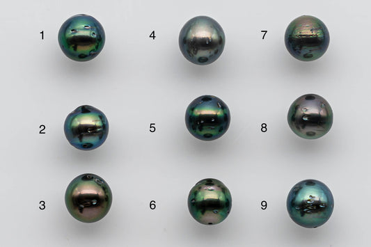 9-10mm Near Round Loose Tahitian Pearl in Natural Colors and Super High Lusters with Blemish, Predrilled Hole, SKU # 1385TH