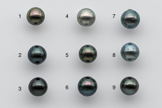 9-10mm Tahitian Pearl Near Round Loose Piece with High Luster, Predrilled Hole, SKU # 1387TH