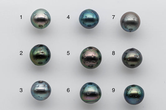 10-11mm Loose Tahitian Pearl Near Round in Natural Color and High Luster with Blemish, Predrilled Hole, SKU # 1394TH