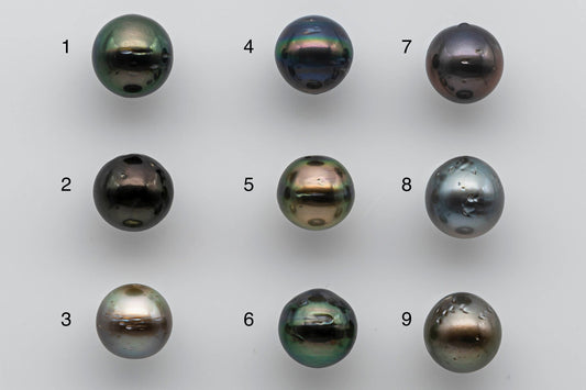 10-11mm Single Piece Tahitian Pearl Near Round in Natural Colors and High Lusters with Blemish, Predrilled Hole, SKU # 1395TH