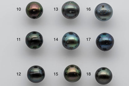 11-12mm Loose Tahitian Pearl Near Round with High Lusters and Natural Colors, Blemish and Predrilled Hole, SKU # 1397TH