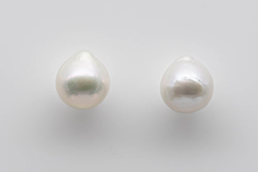 9-10mm White Edison Pearl Loose Pair Undrilled with High Luster for Making Earring, SKU # 1362EP