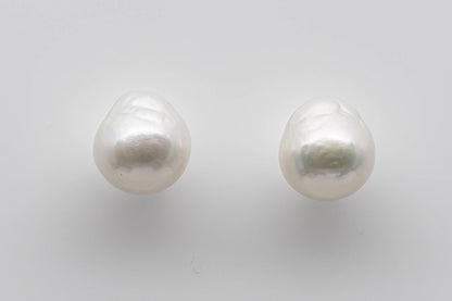 9-10mm White Edison Pearl Loose Pair Undrilled with High Luster for Making Earring, SKU # 1362EP