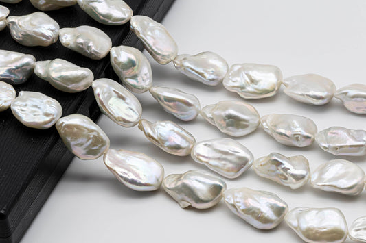 Flat Baroque Pearl with Beautiful Luster in Large Size, 14x19mm to 17x28mm for Jewelry Making or Beading in Full Strand, SKU # 1365KE