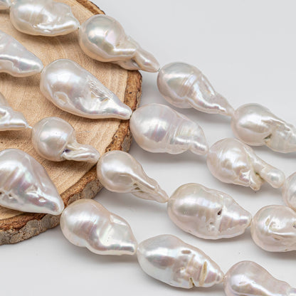 12-16mm Freshwater Baroque Pearl White Color with Nice Luster, 12x17mm Wide to 16x28mm Long, SKU # 1419BA