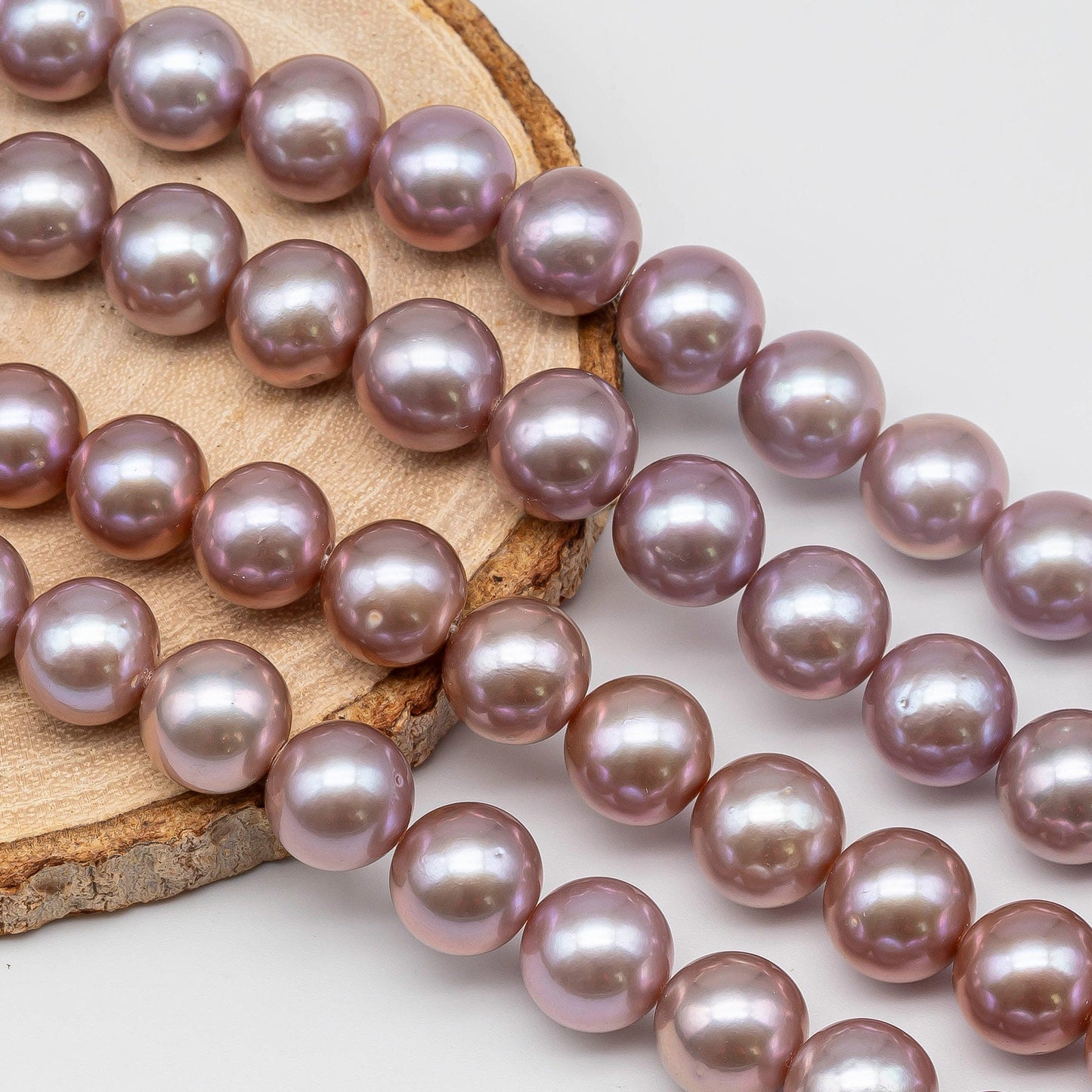 10-12mm Round Edison Pearl Pink or Light Lavender Natural Color Full Strand with High Luster, SKU # 1421EP