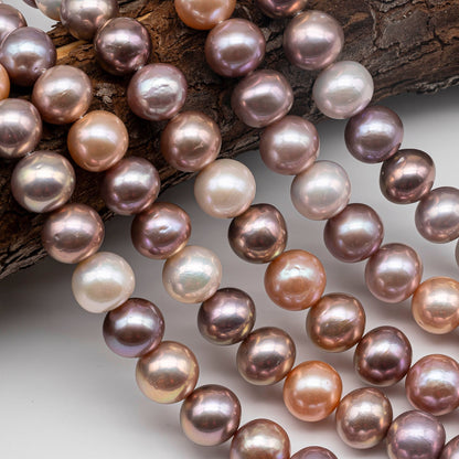 10-12mm Near Round Edison Pearl in Natural Multi-Color in Full Strand, Freshwater Pearl Bead Potato Shape with High Luster, SKU # 1423EP