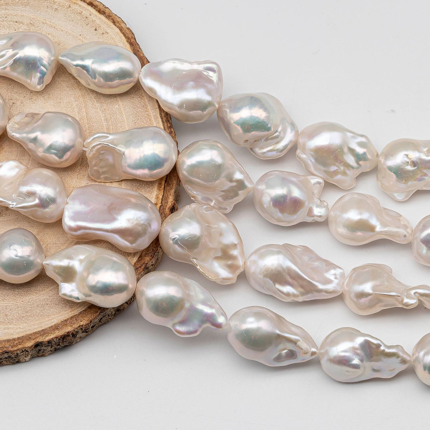 13-15mm Freshwater Baroque Pearl with Extremely High Luster, White Cultured Pearl for Beading in 4 Inch or Full Strand, SKU # 1430BA