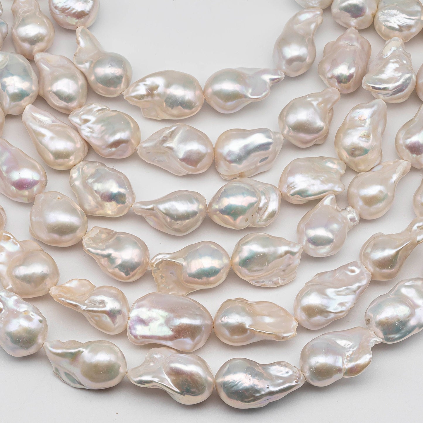 13-15mm Freshwater Baroque Pearl with Extremely High Luster, White Cultured Pearl for Beading in 4 Inch or Full Strand, SKU # 1430BA