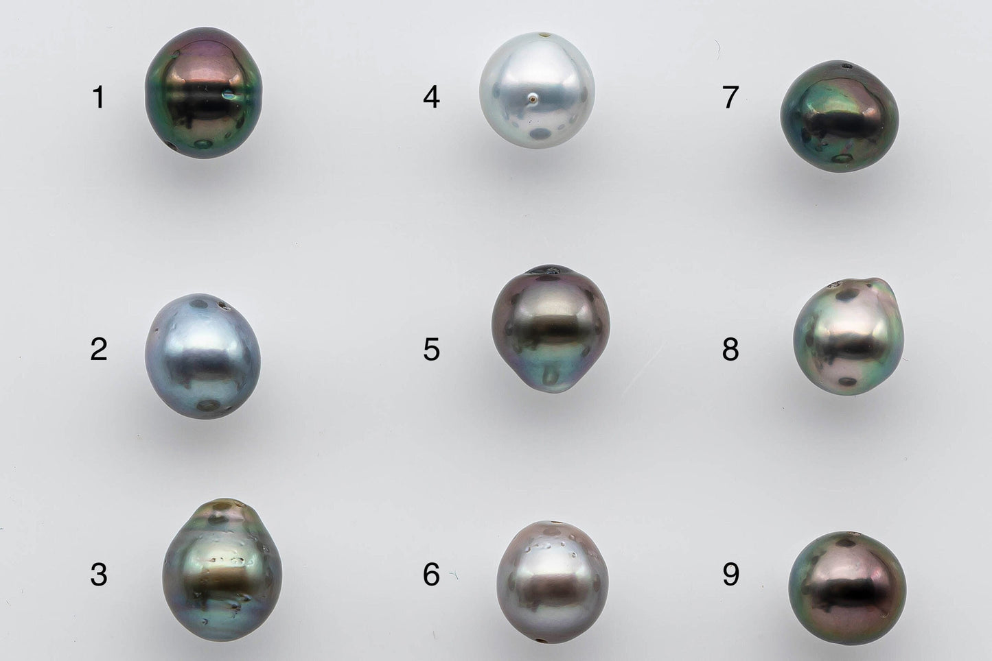 8-9mm Tahitian Pearl Loose Near Round or Teardrops with High Luster and Natural Color in Single Piece Predrilled Hole, SKU # 1375TH