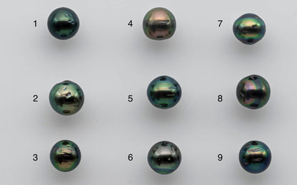 8-9mm Tahitian Pearl Near Round Loose with High Luster and Natural Color with Blemish in Predrilled Hole for Beading, 1 Piece, SKU # 1378TH