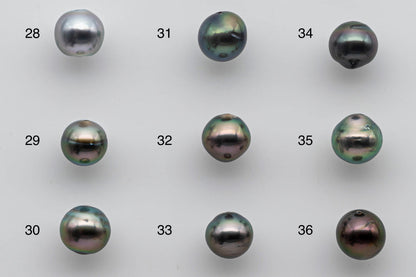 8-9mm Loose Tahitian Pearl Near Round with Multi Natural Color and High Luster with Blemish, Predrilled Hole in Single Piece, SKU # 1379TH