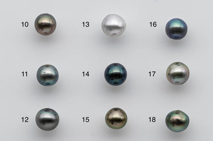 8-9mm Loose Tahitian Pearl Near Round or Teardrops with High Luster and Natural Color in Single Piece Predrilled Hole, SKU # 1380TH