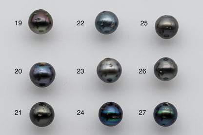 9-10mm Loose Tahitian Pearl Near Round Natural Colors and High Luster with Blemishes in Single Piece Predrilled Hole, SKU # 1382TH