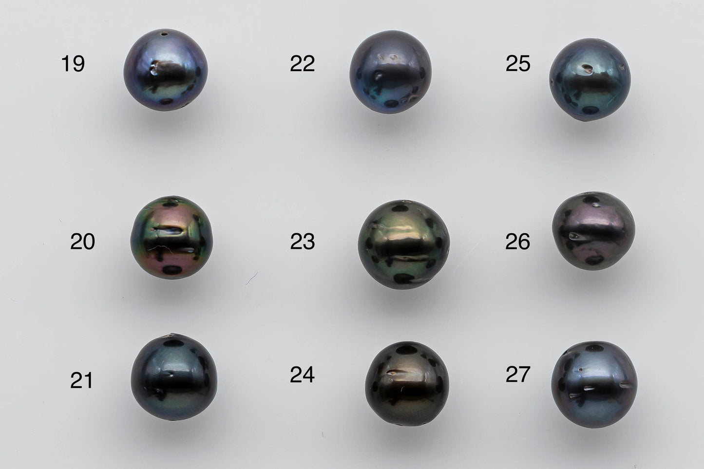 9-10mm Near Round Tahitian Pearl Loose Natural Colors with High Luster and Blemishes in Single Piece Predrilled Hole, SKU # 1383TH