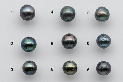 9-10mm Tahitian Pearl Near Round Single Piece with High Luster and Natural Colors, Blemishes and Predrilled Hole, SKU # 1384TH