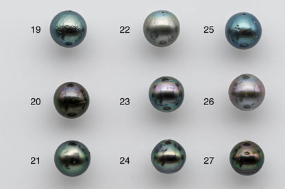 9-10mm Near Round Loose Tahitian Pearl in Natural Colors and Super High Lusters with Blemish, Predrilled Hole, SKU # 1385TH