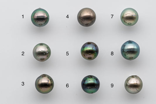 9-10mm Colorful Tahitian Pearl Loose Near Round with Natural Colors and High Lusters, Blemishes and Predrilled Hole, SKU # 1388TH