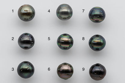 10-11mm Tahitian Pearl Loose Near Round with Luster and Blemish, Predrilled Hole, SKU # 1393TH