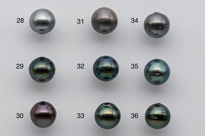10-11mm Single Piece Tahitian Pearl Near Round in Natural Colors and High Lusters with Blemish, Predrilled Hole, SKU # 1395TH
