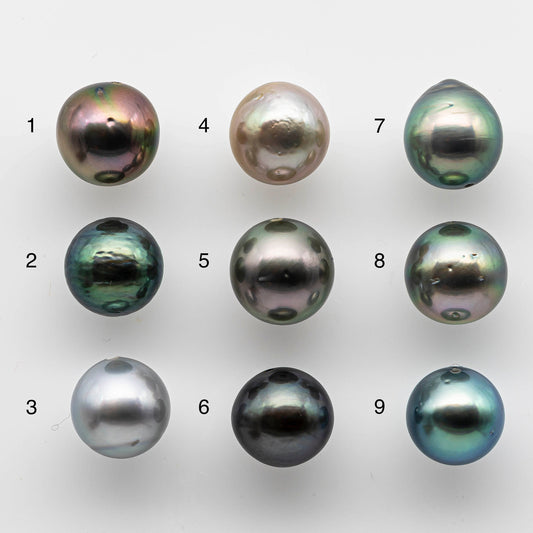 9-10mm Multi-Color Tahitian Pearl Near Round with High Luster in One Single Piece with Predrilled Hole, SKU # 1445TH