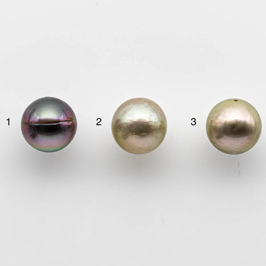 12-13mm Large Size Tahitian Pearl Single Piece Full Drilled Near Round with Natural Color and High Luster, SKU # 1449TH