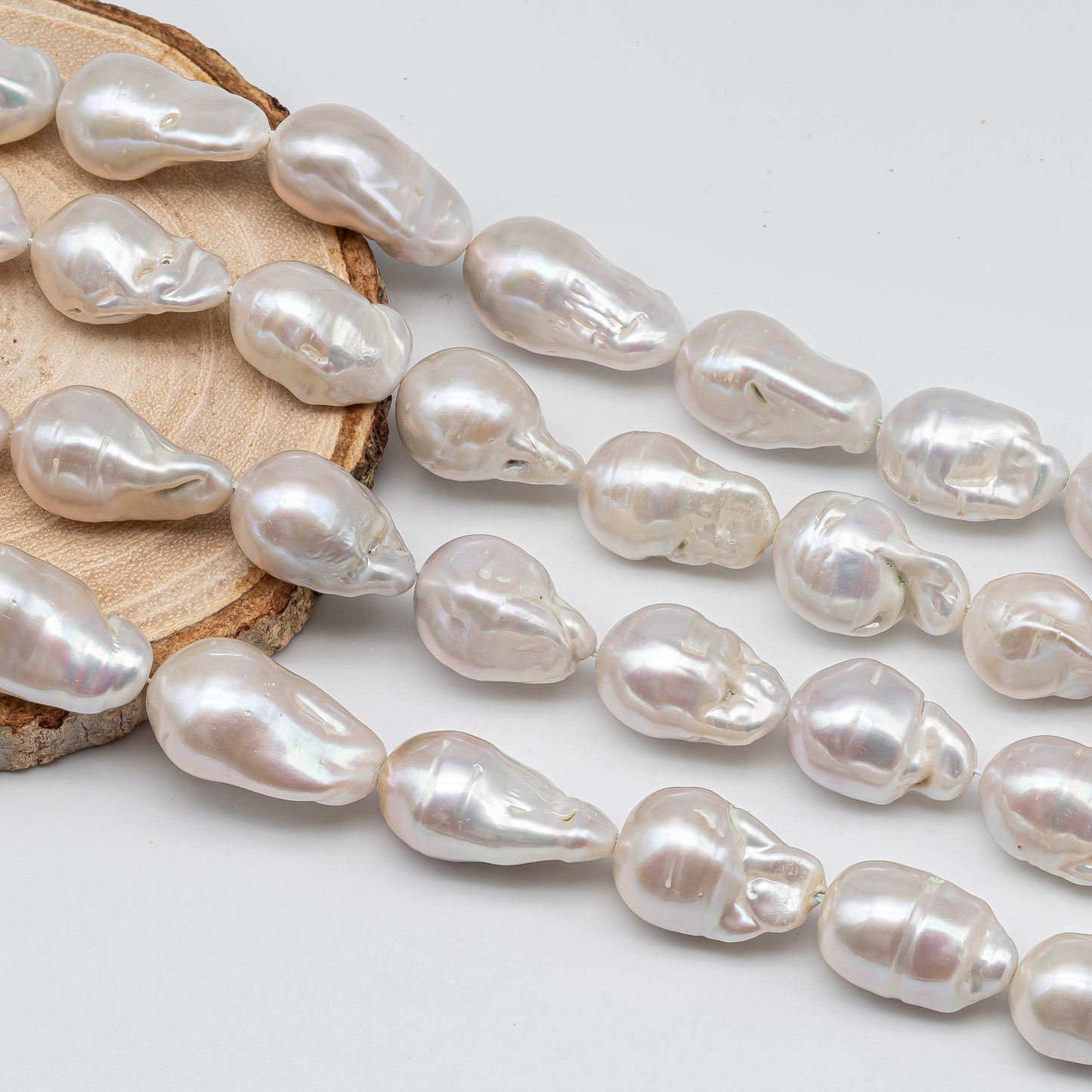 12-16mm Baroque Pearl Teardrop in White Color and High Luster for Jewelry Making, 4 Inch Strand or Full Strand, SKU # 1418BA