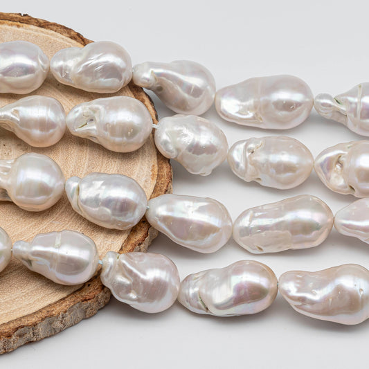 12-16mm Baroque Pearl Teardrop in White Color and High Luster for Jewelry Making, 4 Inch Strand or Full Strand, SKU # 1418BA