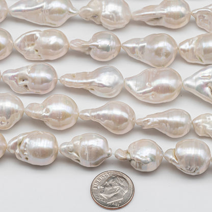 12-16mm Freshwater Baroque Pearl White Color with Nice Luster, 12x17mm Wide to 16x28mm Long, SKU # 1419BA