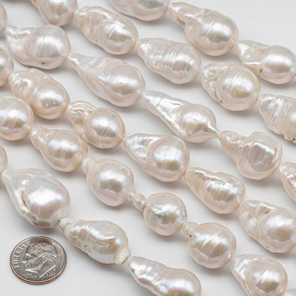 12-16mm Freshwater Baroque Pearl White Color with Nice Luster, 12x17mm Wide to 16x28mm Long, SKU # 1419BA