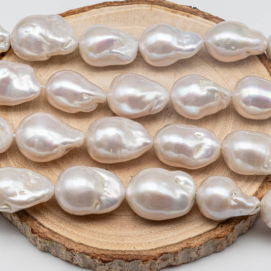 12-16mm Baroque Pearl with Nice Luster in Natural White Color, From 12x15mm up to 16x24mm, 4 Inch Strand or Full Strand, SKU # 1420BA