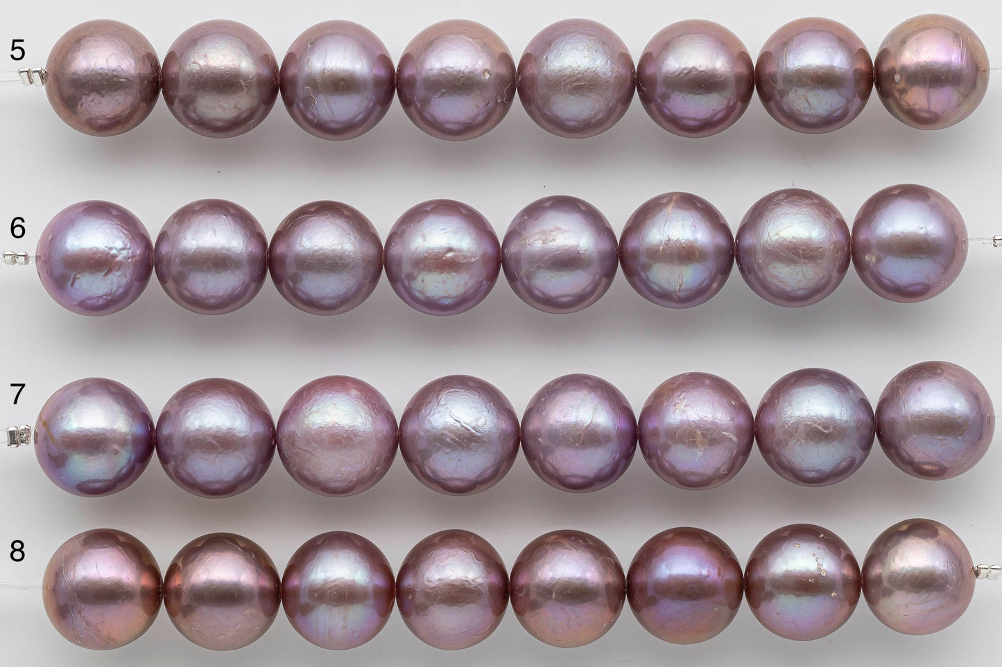 13-14mm Edison Pearl Round in Natural Lavender Purple Color with Nice Luster and Blemishes or Floss in Short Strand, SKU # 1452EP