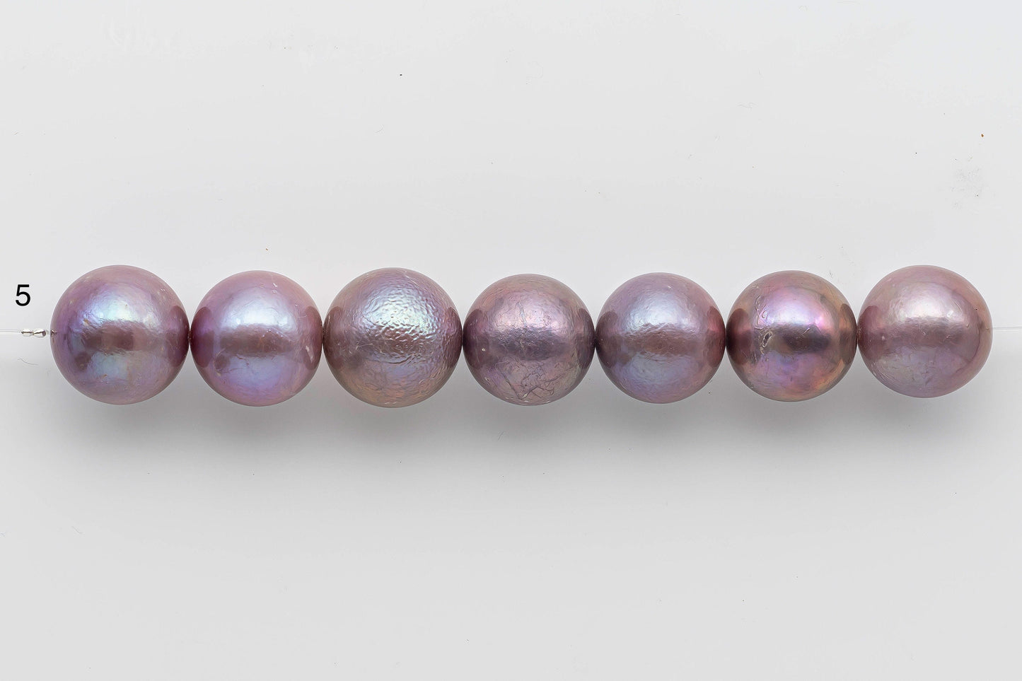 XL 15-16mm Round Edison Pearl in Metallic Lavender Natural Color with Luster, Floss or Blemish in Short Strand, SKU # 1454EP