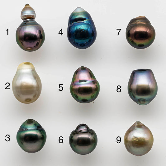 8-9mm Tahitian Pearl Loose Undrilled Teardrops in Natural Color with High Luster and Minor Blemish, One Single Piece No Hole, SKU # 1456TH