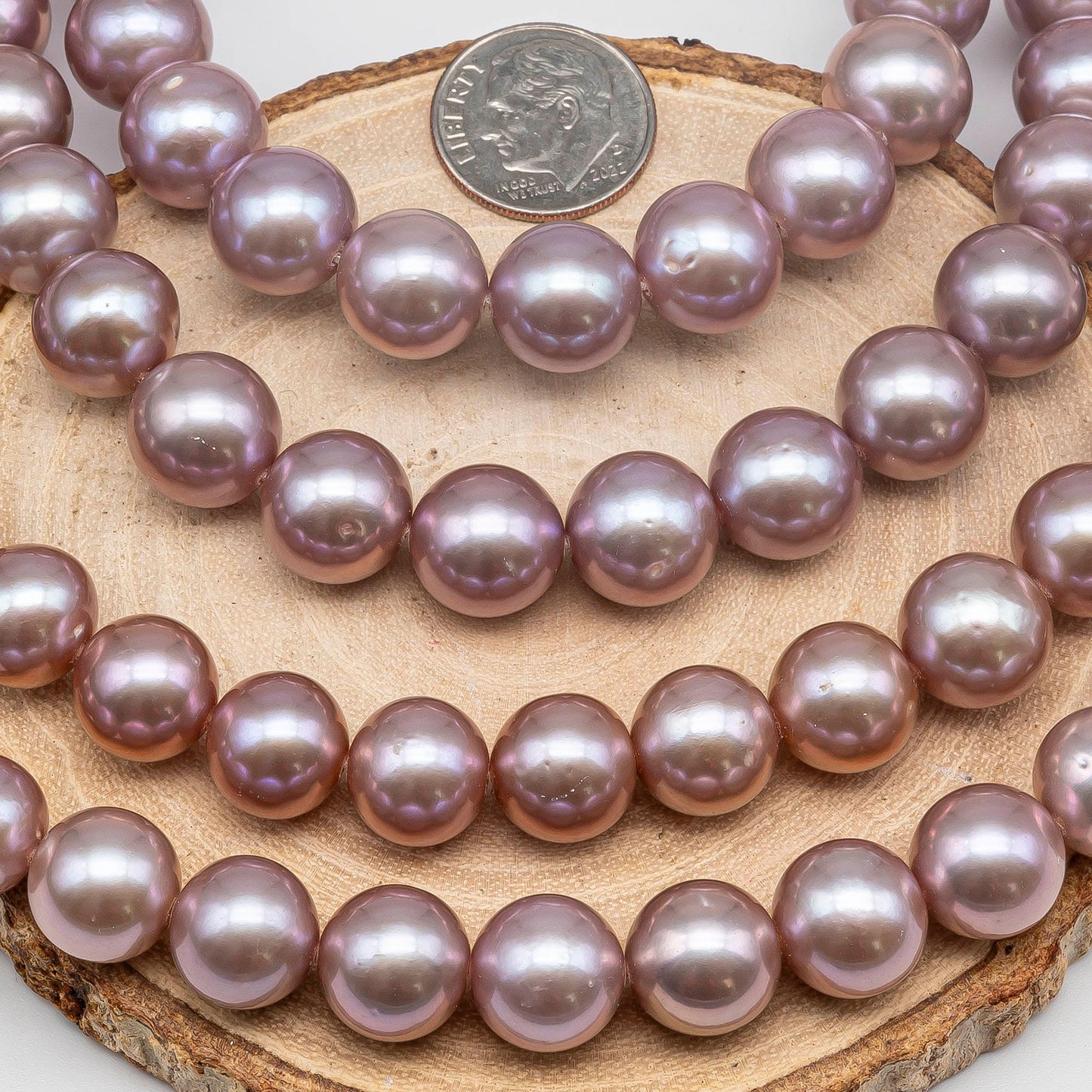 10-12mm Round Edison Pearl Pink or Light Lavender Natural Color Full Strand with High Luster, SKU # 1421EP