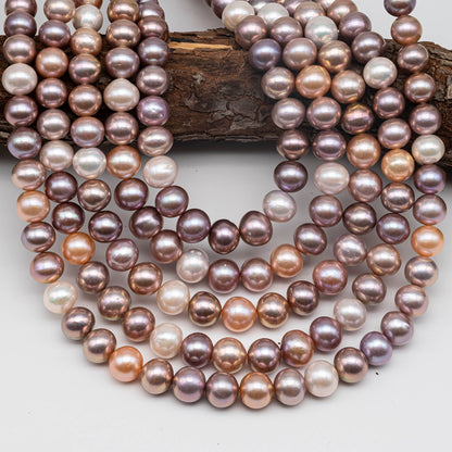 10-12mm Near Round Edison Pearl in Natural Multi-Color in Full Strand, Freshwater Pearl Bead Potato Shape with High Luster, SKU # 1423EP