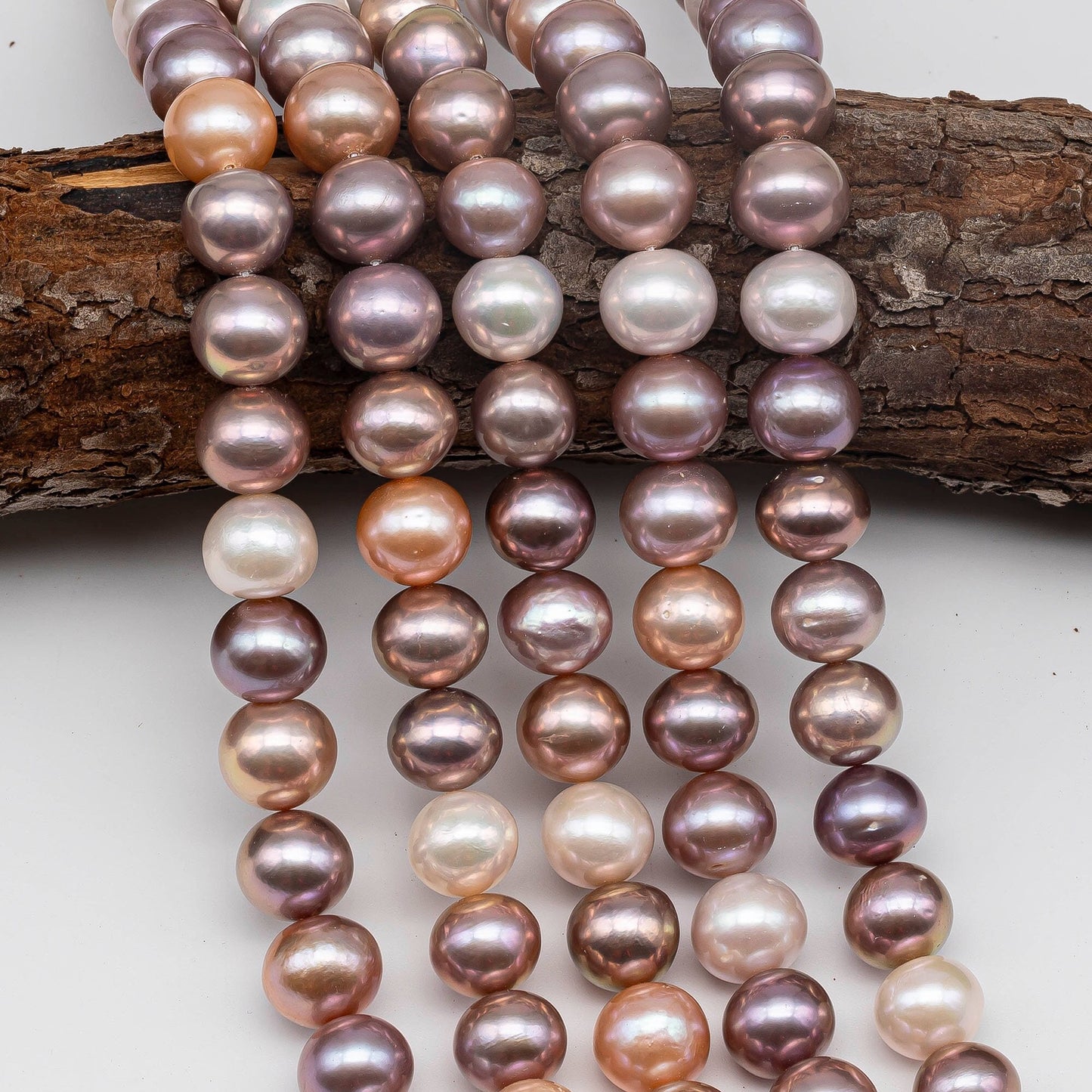 10-12mm Near Round Edison Pearl in Natural Multi-Color in Full Strand, Freshwater Pearl Bead Potato Shape with High Luster, SKU # 1423EP