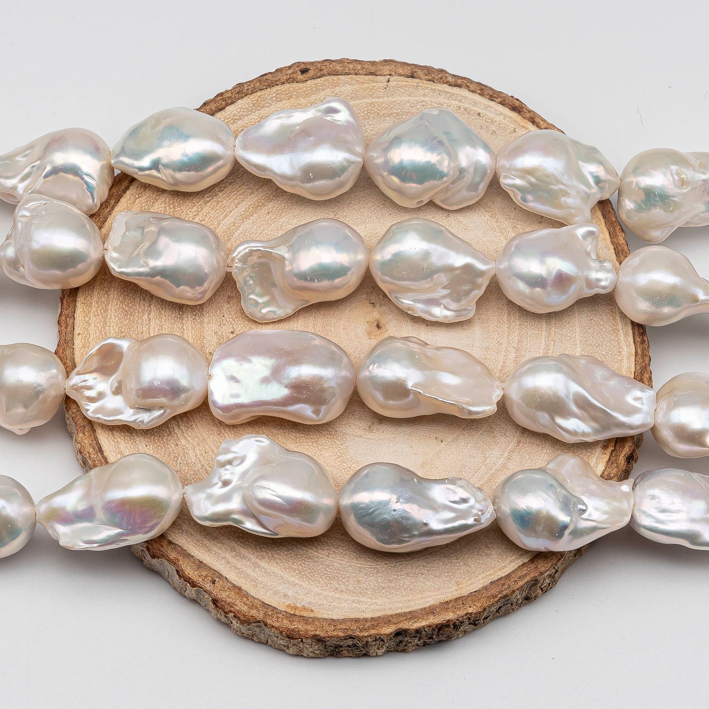 13-15mm Freshwater Baroque Pearl with Extremely High Luster, White Cultured Pearl for Beading in 4 Inch or Full Strand, SKU # 1430BA