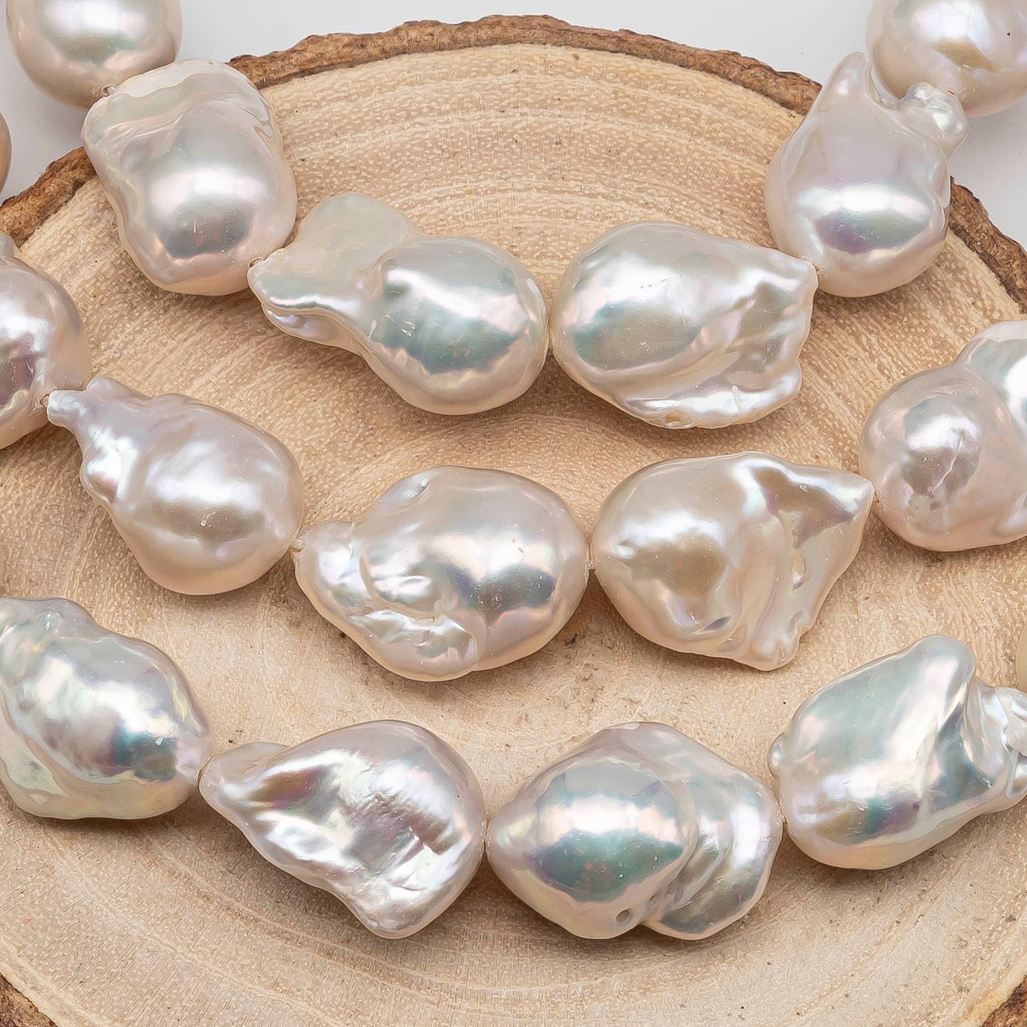 13-15mm Freshwater Baroque Pearl with Extremely High Luster, White Cultured Pearl for Beading in 4 Inch or Full Strand, SKU # 1430BA