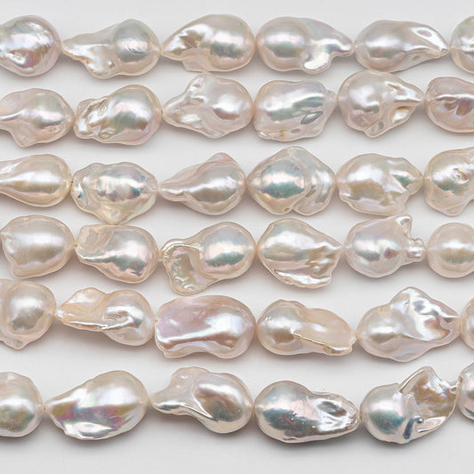 13-15mm Freshwater Baroque Pearl with Extremely High Luster, White Cultured Pearl for Beading in 4 Inch or Full Strand, SKU # 1430BA