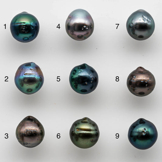 8-9mm Undrilled Tahitian Pearl Loose Teardrops in Natural Color and High Luster with Blemishes, Single Piece, SKU # 1464TH