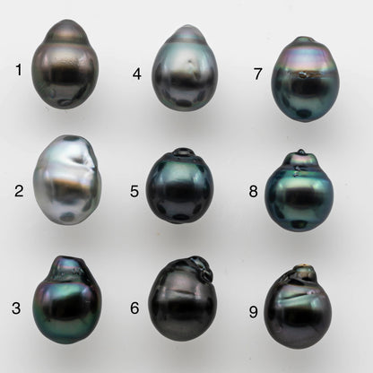 9-10mm Tear Drop Tahitian Pearl Single Piece Loose Undrilled in Natural Color and High Luster with Blemishes, SKU # 1473TH
