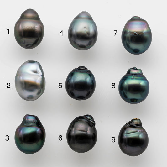 9-10mm Tear Drop Tahitian Pearl Single Piece Loose Undrilled in Natural Color and High Luster with Blemishes, SKU # 1473TH