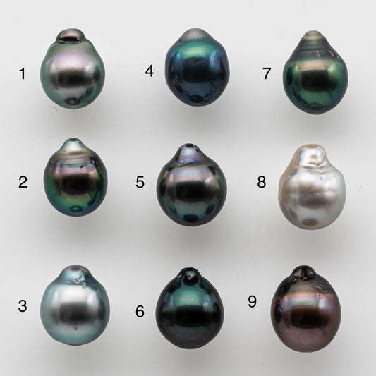 9-10mm Teardrop Tahitian Pearl Single Loose Piece Undrilled in Natural Color and High Luster with some Blemishes, SKU # 1475TH