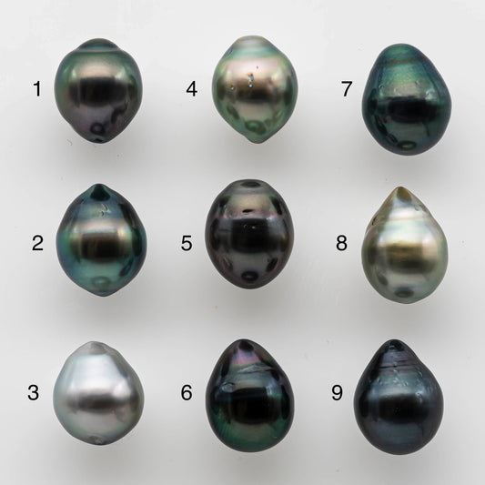 9-10mm Single Tahitian Pearl Teardrop Loose Undrilled Piece in High Luster and Natural Color with Blemishes, SKU #1476TH